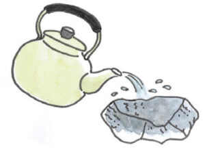 水をかけて濡らす（下までは濡らさない）